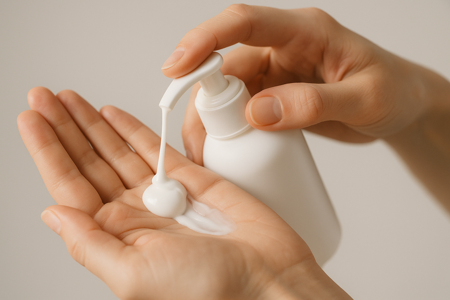 hands putting lotion on